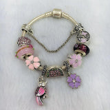 Pink Flower Charm Bracelet DIY Petal Glass Beads Ladies Bracelet