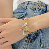 316L Stainless Steel Beaded Pink Zircon Key Lock Pendant Bracelet