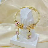 316L Stainless Steel Beaded Pink Zircon Key Lock Pendant Bracelet