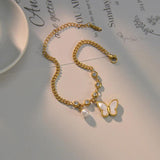 Stainless Steel Butterfly Charm Bangle Bracelet for Women