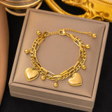 Bohemia 2 Layer Heart Charm Thick Chain Bracelet for Women