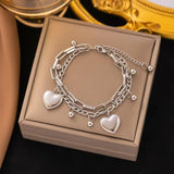 Bohemia 2 Layer Heart Charm Thick Chain Bracelet for Women