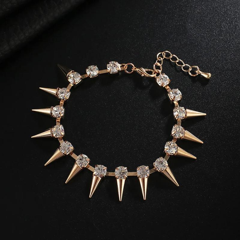 Rhinestone Charm Rivet Bracelet Bling Crystal Link Chain Jewelry