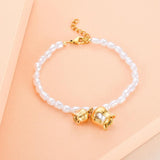French Sweet Pearl Bracelet with Flower Charm Bangle for Women