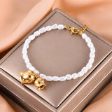 French Sweet Pearl Bracelet with Flower Charm Bangle for Women