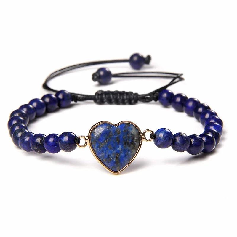 Vintage Heart Charm Beaded Rope Bracelet Lapis lazuli Quartz Bangles