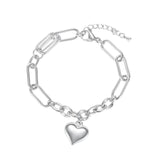 316L Stainless Steel Bracelet Chain Heart Charm for Women