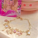 Charming Bracelet Women Jewelry Butterfly Heart Pink Lovely Girly Heart Bracelet