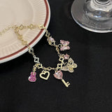 Charming Bracelet Women Jewelry Butterfly Heart Pink Lovely Girly Heart Bracelet