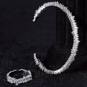 JMK CZ Bangle Bracelets Rings Set Women Bridal Jewelry Sets