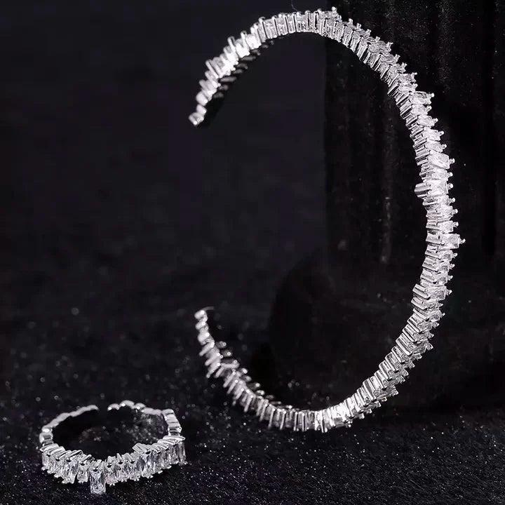 JMK CZ Bangle Bracelets Rings Set Women Bridal Jewelry Sets