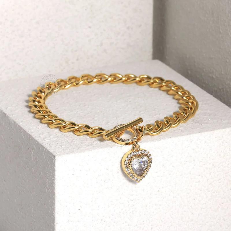 Womens Heart Charm Bracelet CZ Love Bracelet Jewelry