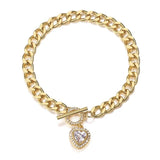Womens Heart Charm Bracelet CZ Love Bracelet Jewelry