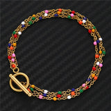 Bohemian Multilayers Stainless Steel Enamel Beads Chain Bracelet