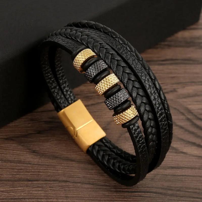 Men's Leather Braided Bracelet with Magnetic Clasp