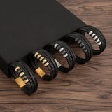 Men's Leather Braided Bracelet with Magnetic Clasp