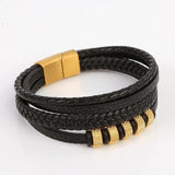 Men's Leather Braided Bracelet with Magnetic Clasp