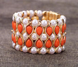 Orange Resin Bead Magnet Bangle Pearl Chains Charm Bracelet