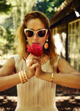 Orange Resin Bead Magnet Bangle Pearl Chains Charm Bracelet