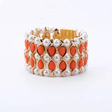 Orange Resin Bead Magnet Bangle Pearl Chains Charm Bracelet