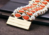 Orange Resin Bead Magnet Bangle Pearl Chains Charm Bracelet