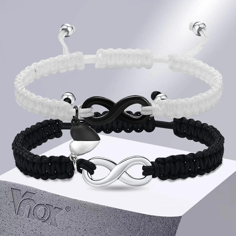 Heart Charm Couple Bracelets - Braided Rope Chain with Infinity Charm