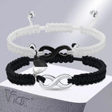 Heart Charm Couple Bracelets - Braided Rope Chain with Infinity Charm