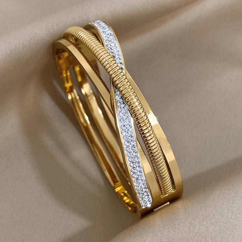 Rhinestone Chain Silver Bangle Bracelet for Women