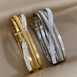Rhinestone Chain Silver Bangle Bracelet for Women