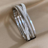 Rhinestone Chain Silver Bangle Bracelet for Women