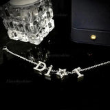 Crystal Star Pendant Bracelet Zirconia Letter D Charm Chain Party