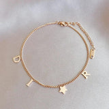 Crystal Star Pendant Bracelet Zirconia Letter D Charm Chain Party