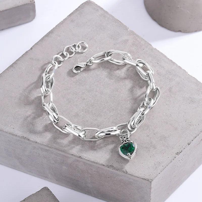 Mewanry Crown Love Green Zircon Bracelet Vintage Charming Birthday