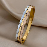 Oval Geometric Charm Stainless Steel Bangles Bracelets for Women