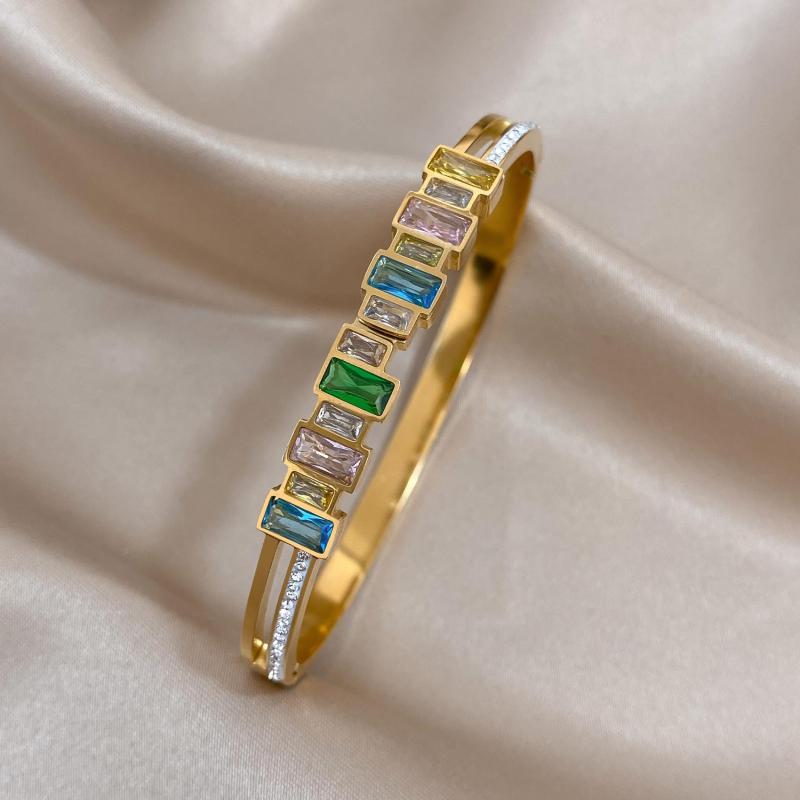 Multicolour Rhinestone Zircon Steel Bangles Bracelet Women