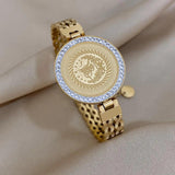 Chunky Rhinestone Round Stainless Steel Charm Bracelet for Women Men