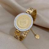 Chunky Rhinestone Round Stainless Steel Charm Bracelet for Women Men
