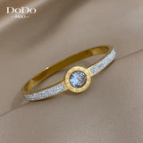 Zircon Stainless Steel Cuff Bangle Women Charm Cubic Zirconia Crystal Bracelet