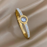 Zircon Stainless Steel Cuff Bangle Women Charm Cubic Zirconia Crystal Bracelet