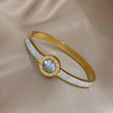 Zircon Stainless Steel Cuff Bangle Women Charm Cubic Zirconia Crystal Bracelet