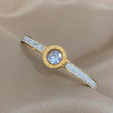 Zircon Stainless Steel Cuff Bangle Women Charm Cubic Zirconia Crystal Bracelet