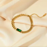 316L Stainless Steel Green Crystal Charm Bangles Bracelet For Women Girl