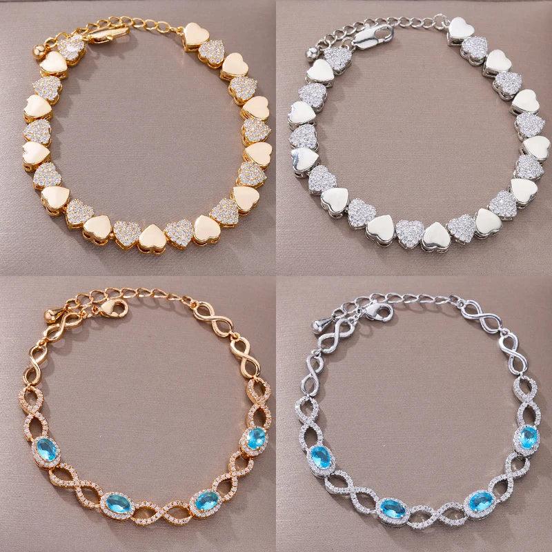 Zircon Heart Stainless Steel Chain Bracelet Plated Charm Bracelets