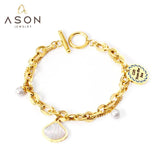 Shell Pendant Pearl Charm Bracelet Stainless Steel Bangle