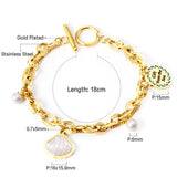 Shell Pendant Pearl Charm Bracelet Stainless Steel Bangle