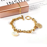 Shell Pendant Pearl Charm Bracelet Stainless Steel Bangle