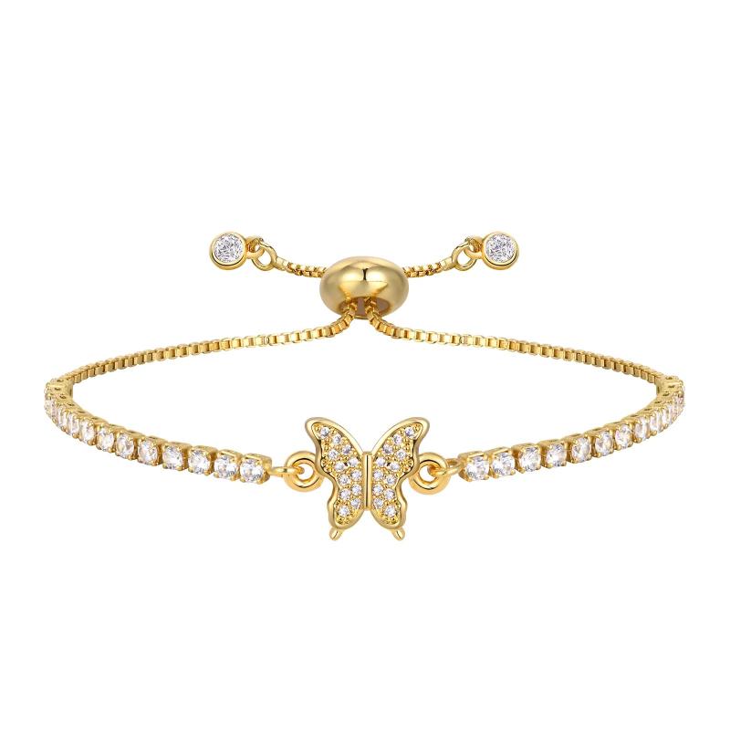 CZ Stone Tennis Chain Bracelet with Gold Butterfly Charm