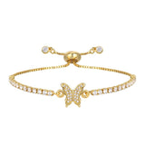 CZ Stone Tennis Chain Bracelet with Gold Butterfly Charm