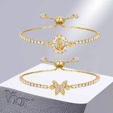 CZ Stone Tennis Chain Bracelet with Gold Butterfly Charm