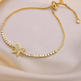 CZ Stone Tennis Chain Bracelet with Gold Butterfly Charm